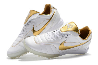 Men's Nike Tiempo Legend 7 Elite R10 TF Artificial Turf Low-Tops Football Shoes - White/Gold