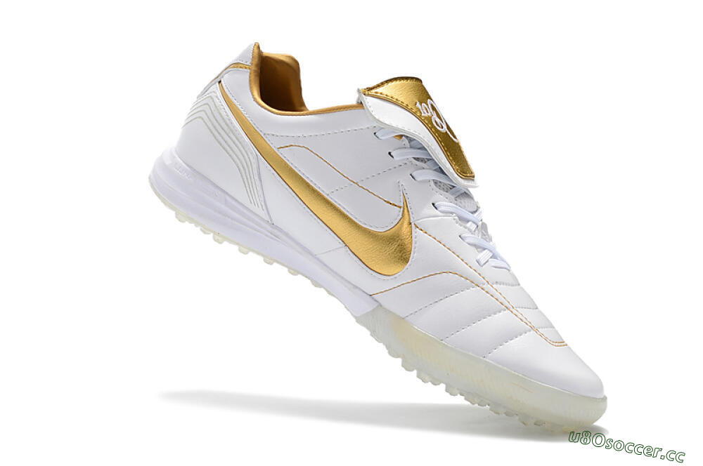 Men's Nike Tiempo Legend 7 Elite R10 TF Artificial Turf Low-Tops Football Shoes - White/Gold 7