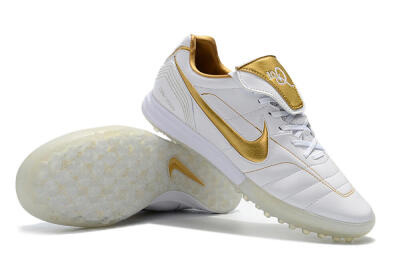Men's Nike Tiempo Legend 7 Elite R10 TF Artificial Turf Low-Tops Football Shoes - White/Gold