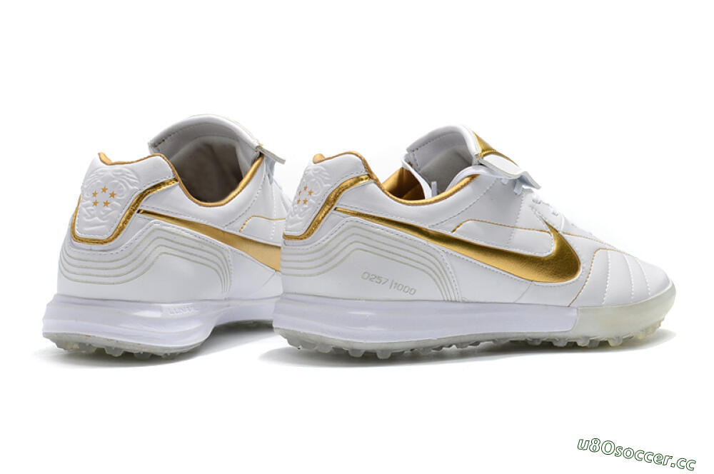Men's Nike Tiempo Legend 7 Elite R10 TF Artificial Turf Low-Tops Football Shoes - White/Gold 9