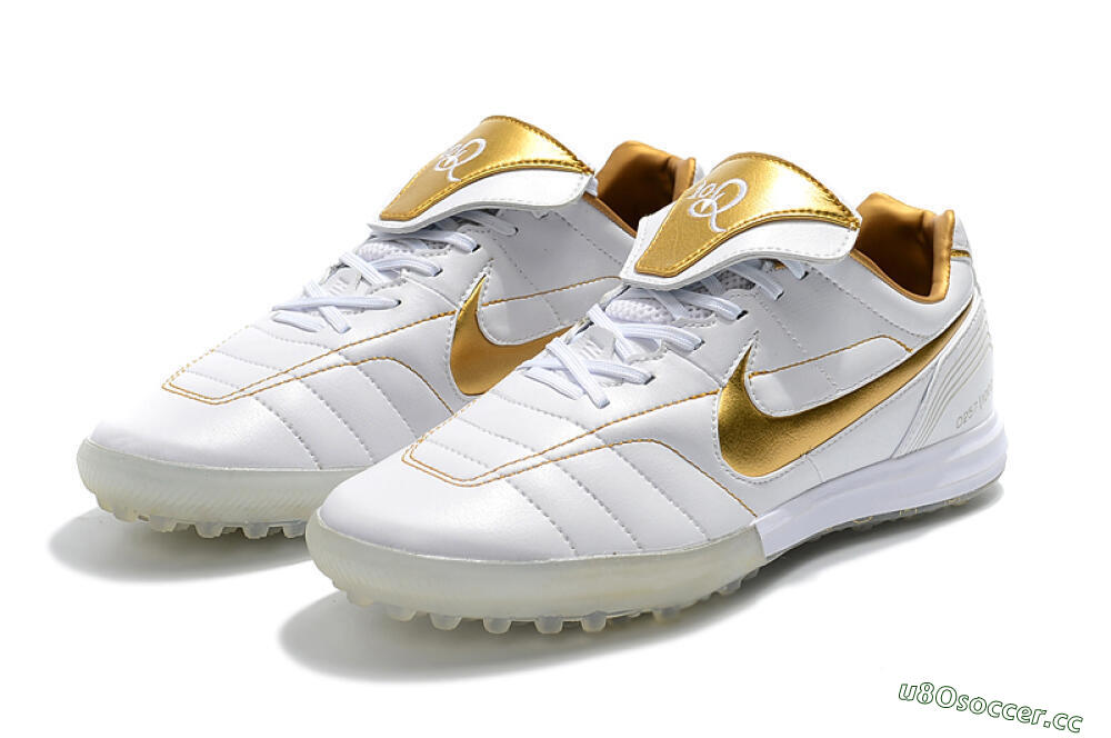 Men's Nike Tiempo Legend 7 Elite R10 TF Artificial Turf Low-Tops Football Shoes - White/Gold 5
