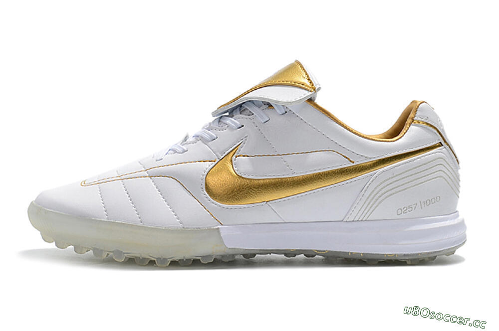 Men's Nike Tiempo Legend 7 Elite R10 TF Artificial Turf Low-Tops Football Shoes - White/Gold 0