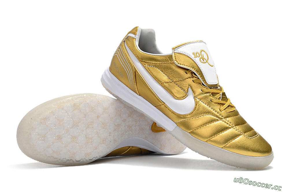 Men's Nike Tiempo Legend 7 Elite R10 IC Indoor & Futsal Low-Tops Football Shoes - Gold/White 4