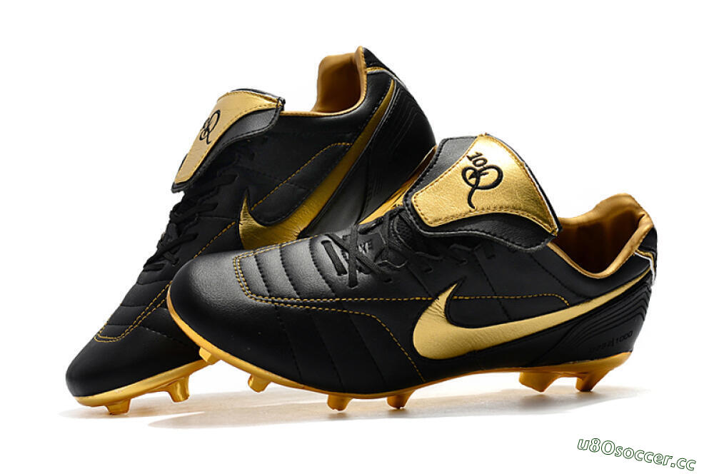 Men's Nike Tiempo Legend 7 Elite R10 FG Firm Ground Low-Tops Football Boots - Black/Gold 6