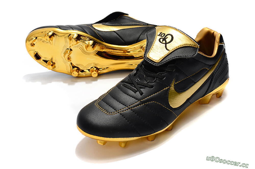 Men's Nike Tiempo Legend 7 Elite R10 FG Firm Ground Low-Tops Football Boots - Black/Gold 3