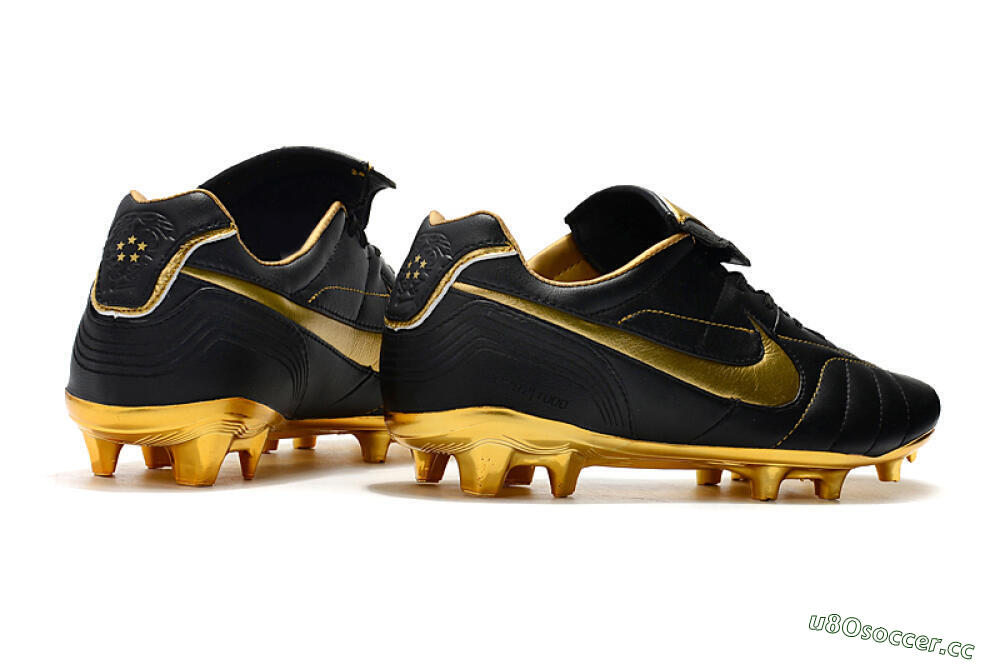 Men's Nike Tiempo Legend 7 Elite R10 FG Firm Ground Low-Tops Football Boots - Black/Gold 9