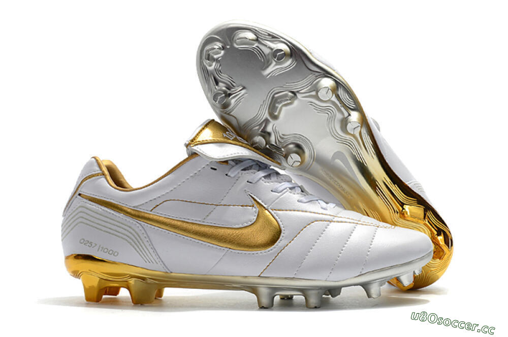 Men's Nike Tiempo Legend 7 Elite R10 FG Firm Ground Low-Tops Football Boots - White/Gold 2