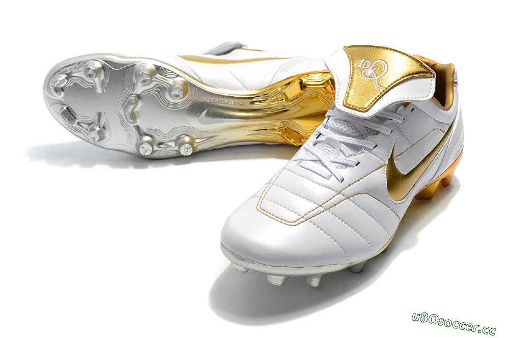 Men's Nike Tiempo Legend 7 Elite R10 FG Firm Ground Low-Tops Football Boots - White/Gold 3
