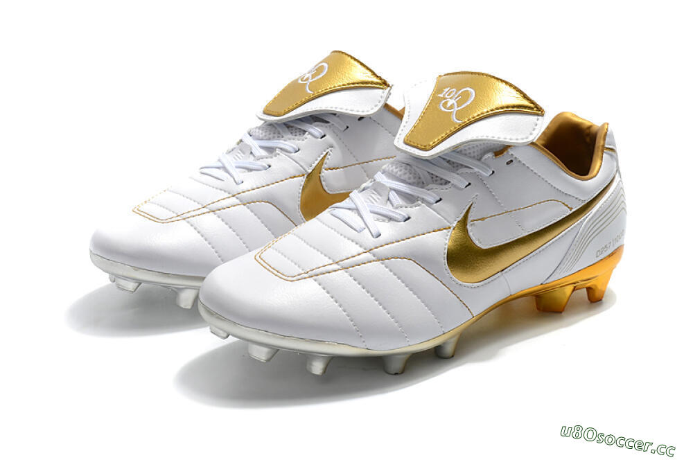 Men's Nike Tiempo Legend 7 Elite R10 FG Firm Ground Low-Tops Football Boots - White/Gold 5