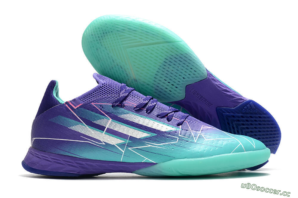 Men's Adidas X Speedflow.1 IC Indoor & Futsal Low-Tops Football Shoes - Jade/Purple/White 2