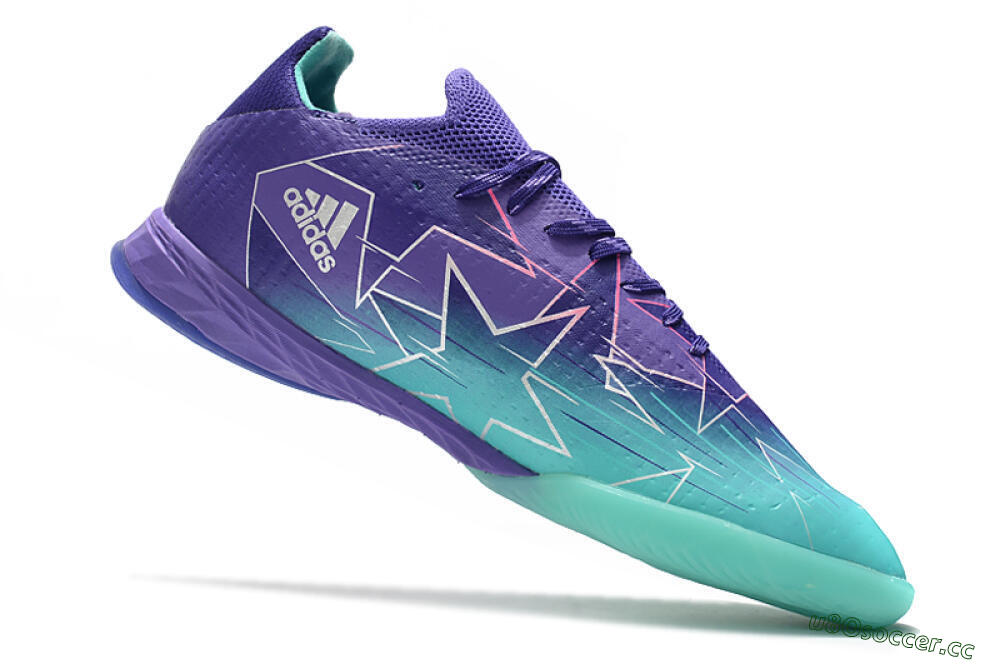 Men's Adidas X Speedflow.1 IC Indoor & Futsal Low-Tops Football Shoes - Jade/Purple/White 4