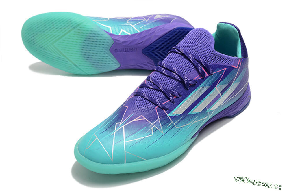 Men's Adidas X Speedflow.1 IC Indoor & Futsal Low-Tops Football Shoes - Jade/Purple/White 3