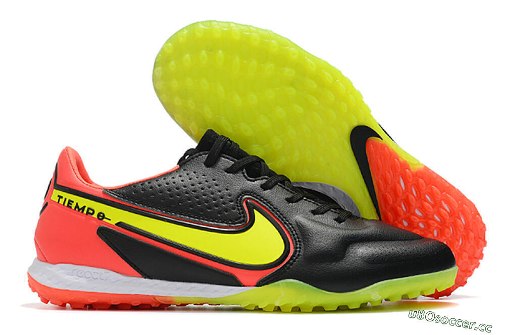 Men's Nike React Tiempo Legend 9 Pro TF Artificial Turf Low-Tops Football Shoes - Black/Yellow/Red 2