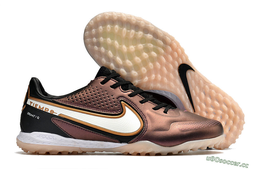 Men's Nike React Tiempo Legend 9 Pro TF Artificial Turf Low-Tops Football Shoes - Gold/White/Black 2
