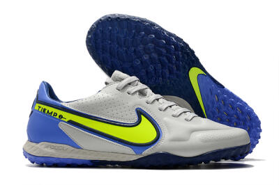 Men's Nike React Tiempo Legend 9 Pro TF Artificial Turf Low-Tops Football Shoes - Grey/Yellow/Blue