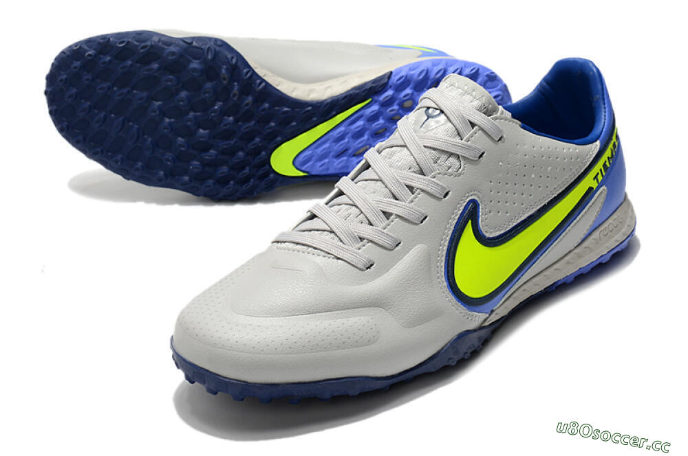 Men's Nike React Tiempo Legend 9 Pro TF Artificial Turf Low-Tops Football Shoes - Grey/Yellow/Blue 3