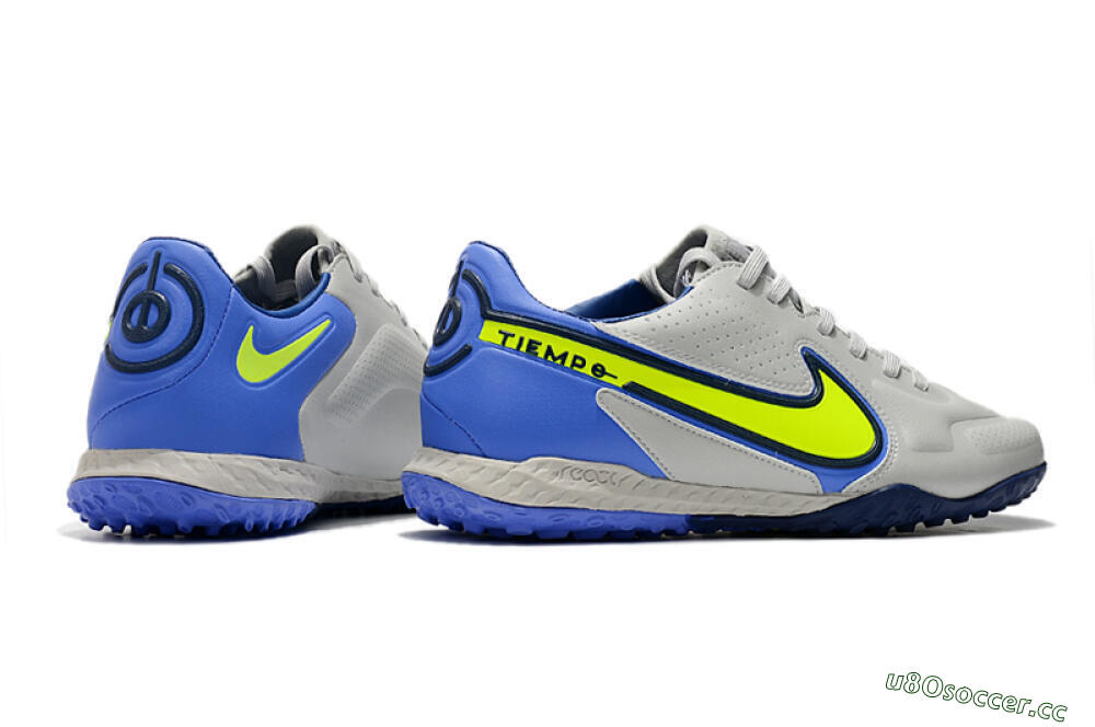 Men's Nike React Tiempo Legend 9 Pro TF Artificial Turf Low-Tops Football Shoes - Grey/Yellow/Blue 6