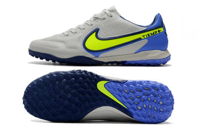 Men's Nike React Tiempo Legend 9 Pro TF Artificial Turf Low-Tops Football Shoes - Grey/Yellow/Blue