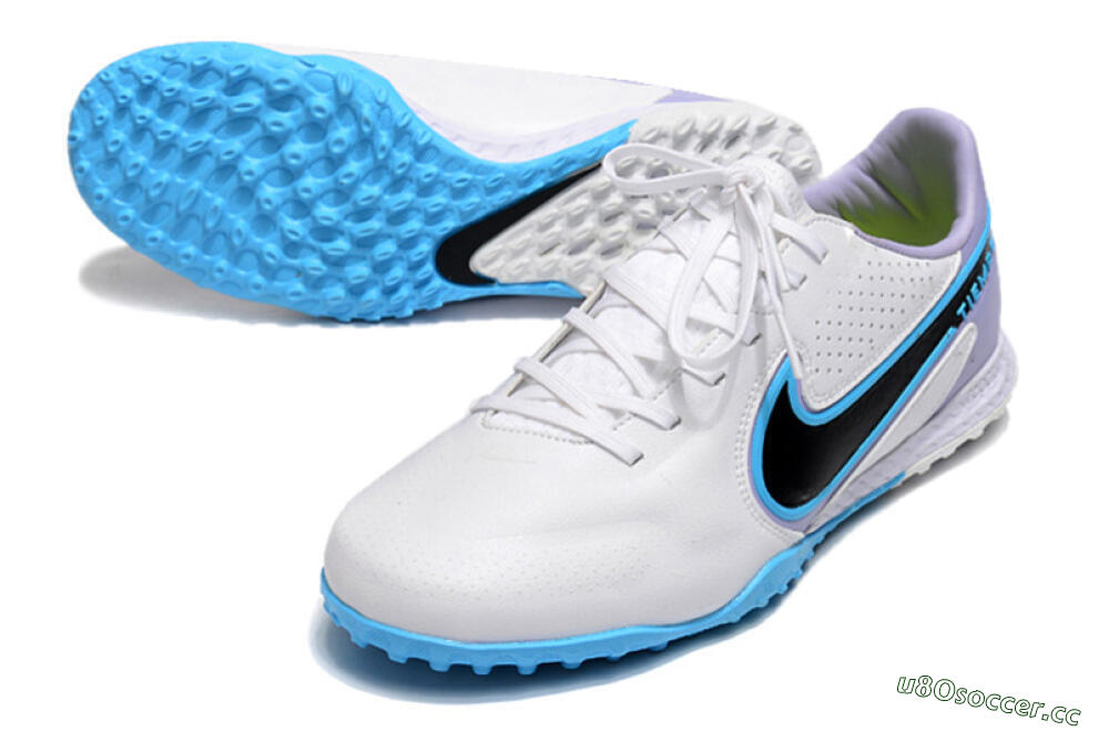 Men's Nike React Tiempo Legend 9 Pro TF Artificial Turf Low-Tops Football Shoes - White/Blue/Purple 3