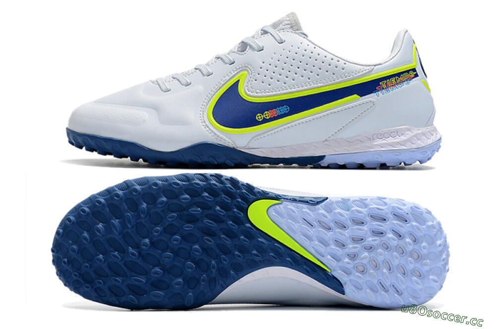Men's Nike React Tiempo Legend 9 Pro TF Artificial Turf Low-Tops Football Shoes - Jade/Yellow/Blue 1