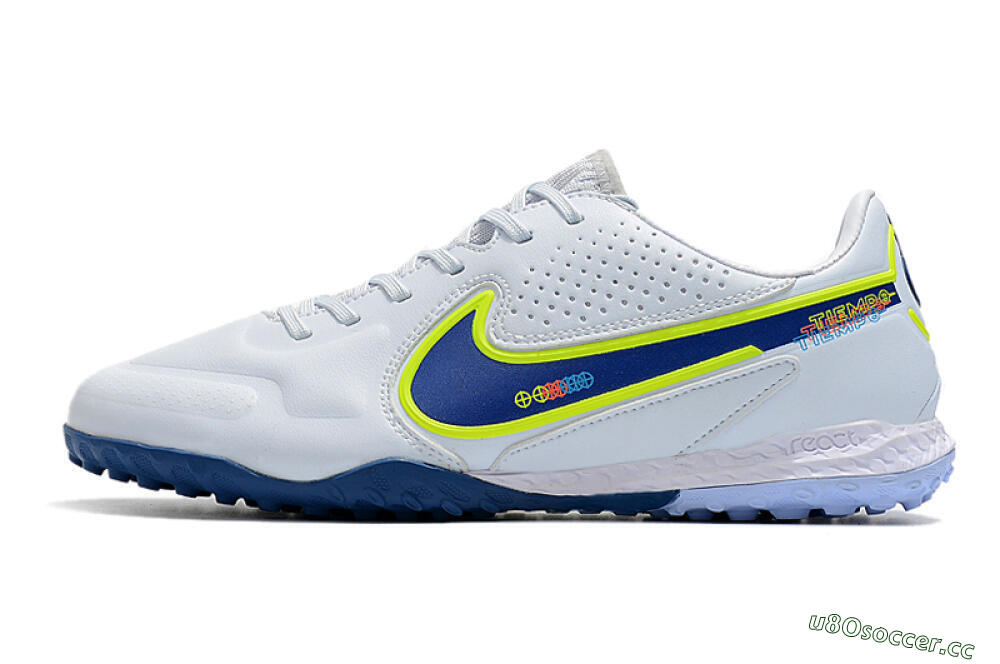 Men's Nike React Tiempo Legend 9 Pro TF Artificial Turf Low-Tops Football Shoes - Jade/Yellow/Blue 0