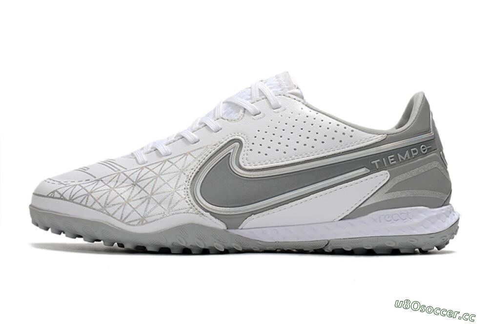 Men's Nike React Tiempo Legend 9 Pro TF Artificial Turf Low-Tops Football Shoes - Grey/White 0