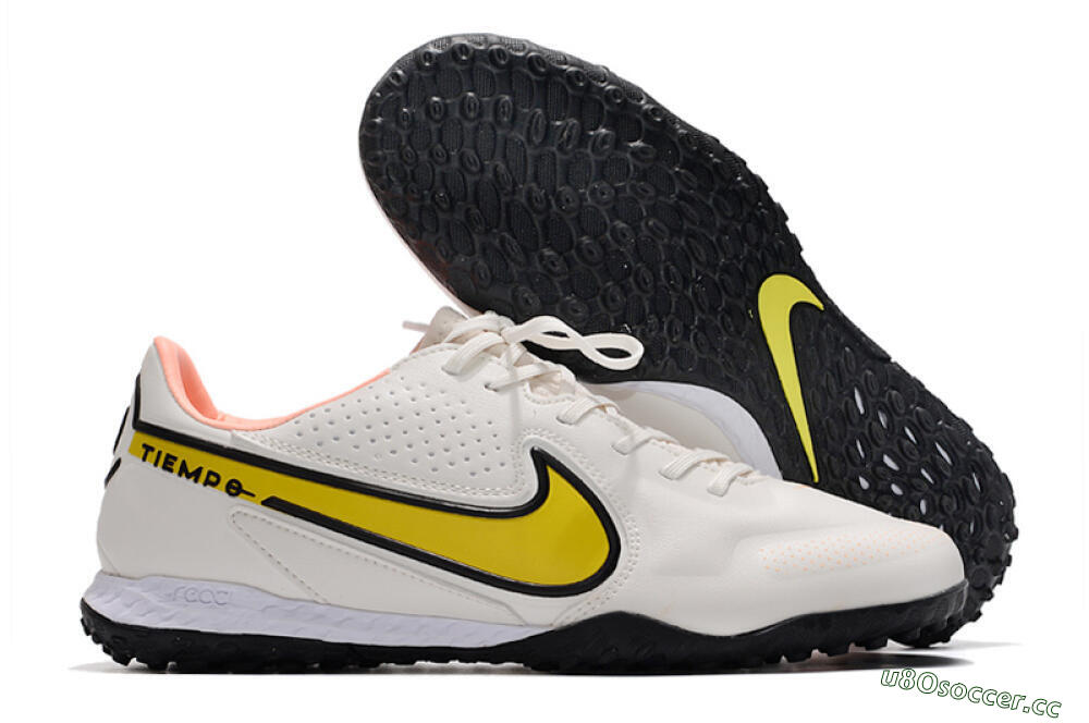 Men's Nike React Tiempo Legend 9 Pro TF Artificial Turf Low-Tops Football Shoes - White/Yellow/Black 2