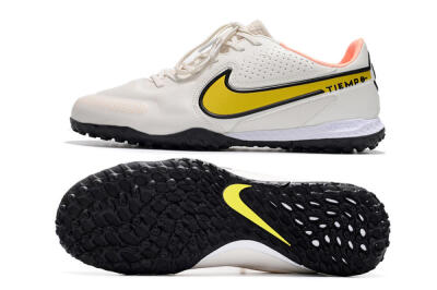 Men's Nike React Tiempo Legend 9 Pro TF Artificial Turf Low-Tops Football Shoes - White/Yellow/Black