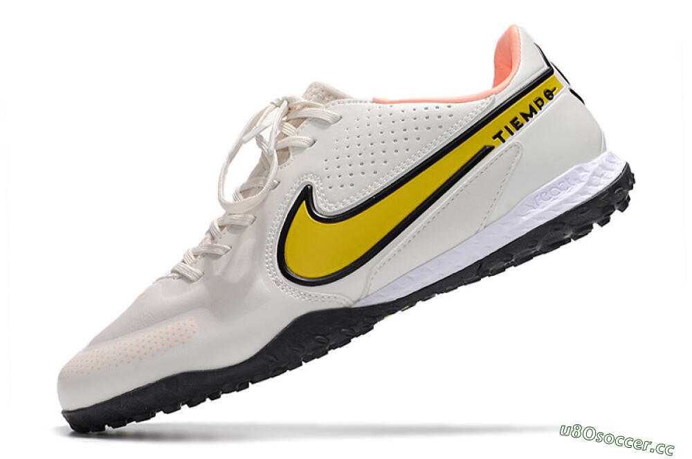 Men's Nike React Tiempo Legend 9 Pro TF Artificial Turf Low-Tops Football Shoes - White/Yellow/Black 5