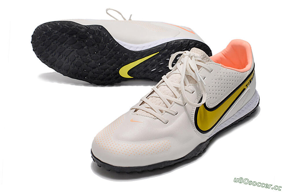 Men's Nike React Tiempo Legend 9 Pro TF Artificial Turf Low-Tops Football Shoes - White/Yellow/Black 3