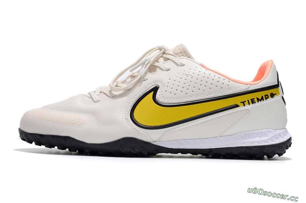 Men's Nike React Tiempo Legend 9 Pro TF Artificial Turf Low-Tops Football Shoes - White/Yellow/Black 0