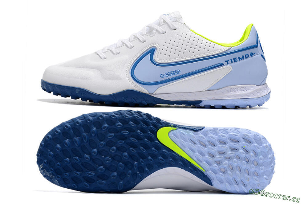 Men's Nike React Tiempo Legend 9 Pro TF Artificial Turf Low-Tops Football Shoes - White/Blue/Yellow 1