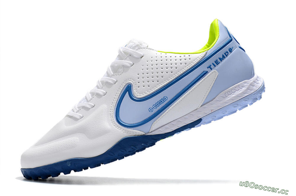 Men's Nike React Tiempo Legend 9 Pro TF Artificial Turf Low-Tops Football Shoes - White/Blue/Yellow 5