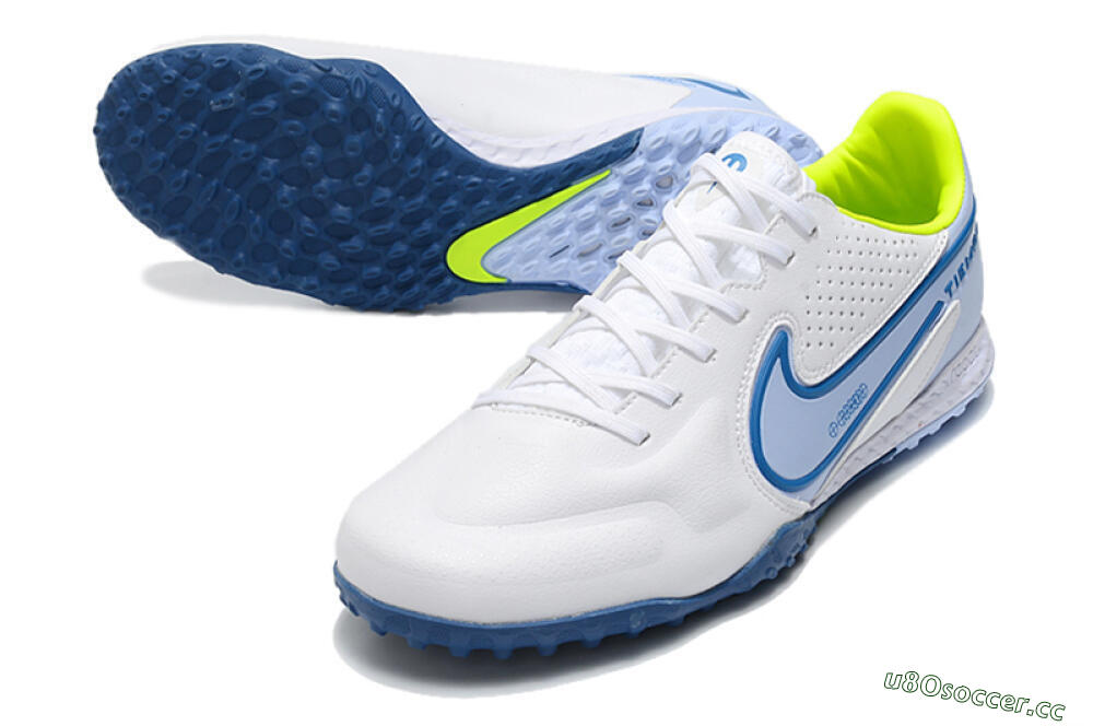 Men's Nike React Tiempo Legend 9 Pro TF Artificial Turf Low-Tops Football Shoes - White/Blue/Yellow 3