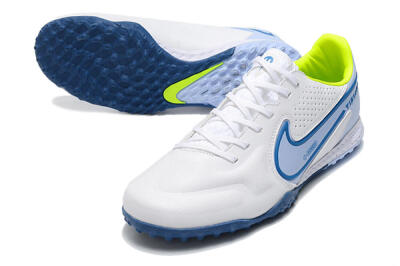 Men's Nike React Tiempo Legend 9 Pro TF Artificial Turf Low-Tops Football Shoes - White/Blue/Yellow