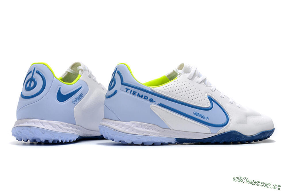 Men's Nike React Tiempo Legend 9 Pro TF Artificial Turf Low-Tops Football Shoes - White/Blue/Yellow 6