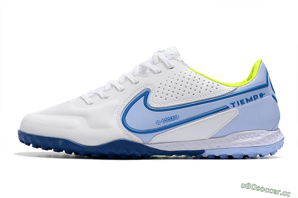 Men's Nike React Tiempo Legend 9 Pro TF Artificial Turf Low-Tops Football Shoes - White/Blue/Yellow 0