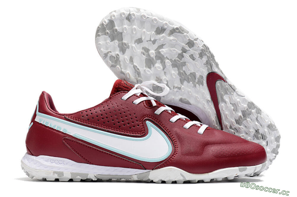 Men's Nike React Tiempo Legend 9 Pro TF Artificial Turf Low-Tops Football Shoes - Red/White/Jade 2