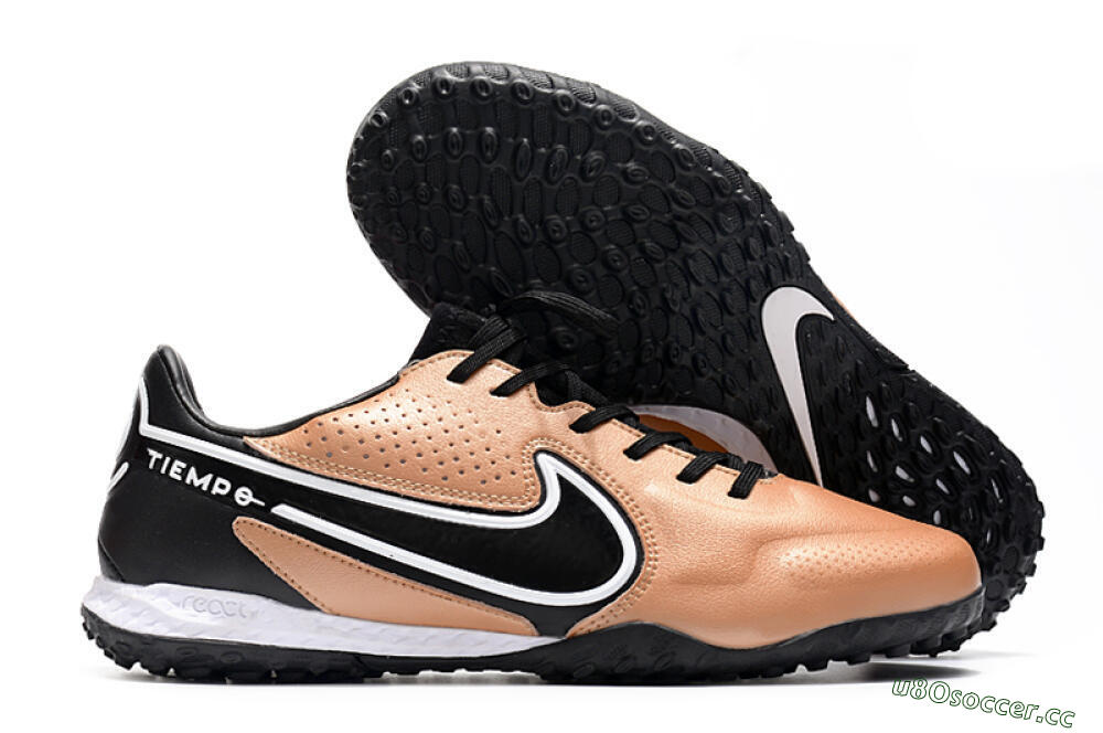 Men's Nike React Tiempo Legend 9 Pro TF Artificial Turf Low-Tops Football Shoes - Gold/White/Black 2