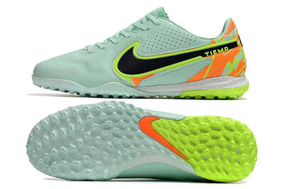 Men's Nike React Tiempo Legend 9 Pro TF Artificial Turf Low-Tops Football Shoes - Jade/Yellow/Orange/Black