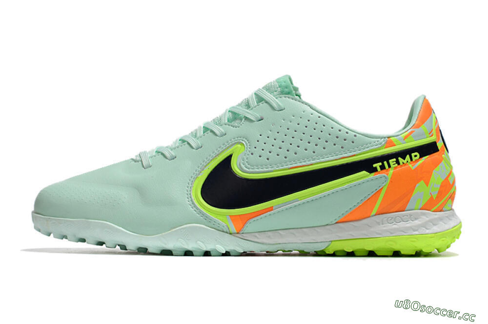 Men's Nike React Tiempo Legend 9 Pro TF Artificial Turf Low-Tops Football Shoes - Jade/Yellow/Orange/Black 0
