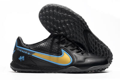 Men's Nike React Tiempo Legend 9 Pro TF Artificial Turf Low-Tops Football Shoes - Black/Gold/Blue