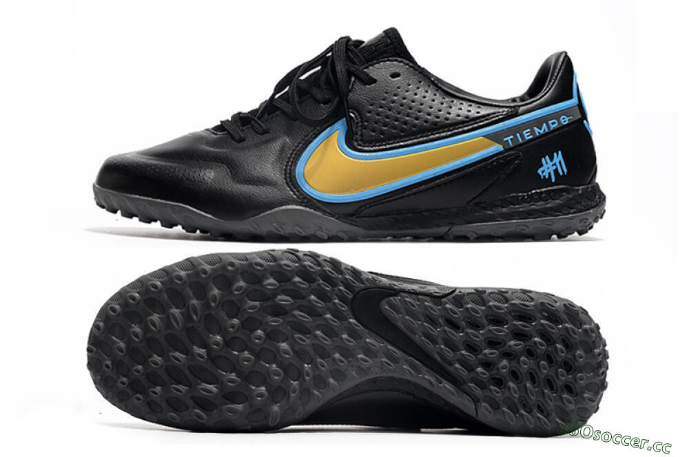 Men's Nike React Tiempo Legend 9 Pro TF Artificial Turf Low-Tops Football Shoes - Black/Gold/Blue 1