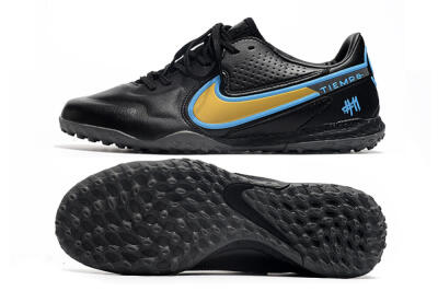 Men's Nike React Tiempo Legend 9 Pro TF Artificial Turf Low-Tops Football Shoes - Black/Gold/Blue