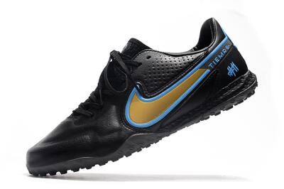 Men's Nike React Tiempo Legend 9 Pro TF Artificial Turf Low-Tops Football Shoes - Black/Gold/Blue
