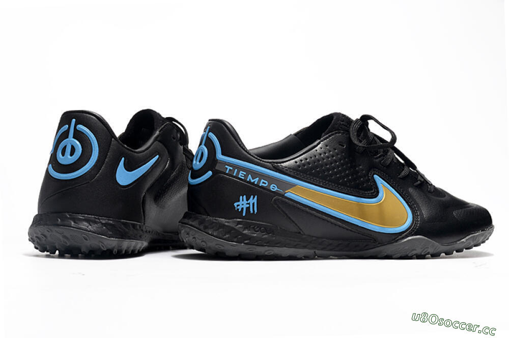 Men's Nike React Tiempo Legend 9 Pro TF Artificial Turf Low-Tops Football Shoes - Black/Gold/Blue 6