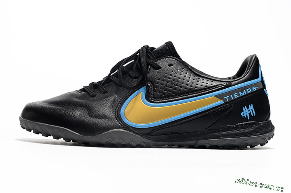 Men's Nike React Tiempo Legend 9 Pro TF Artificial Turf Low-Tops Football Shoes - Black/Gold/Blue 0