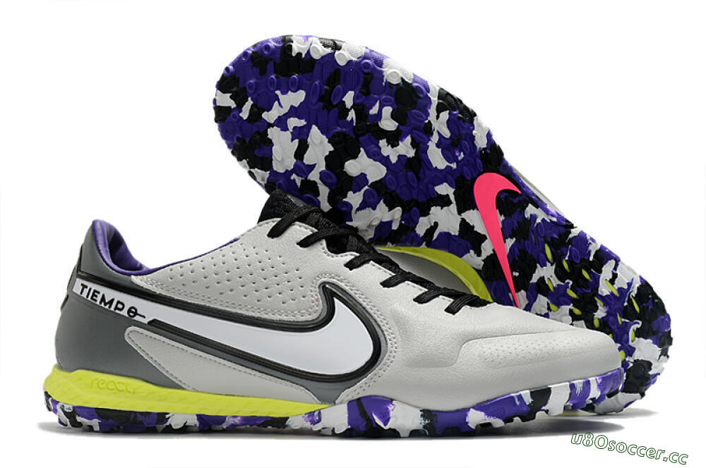 Men's Nike React Tiempo Legend 9 Pro TF Artificial Turf Low-Tops Football Shoes - Grey/White/Black/Yellow 2