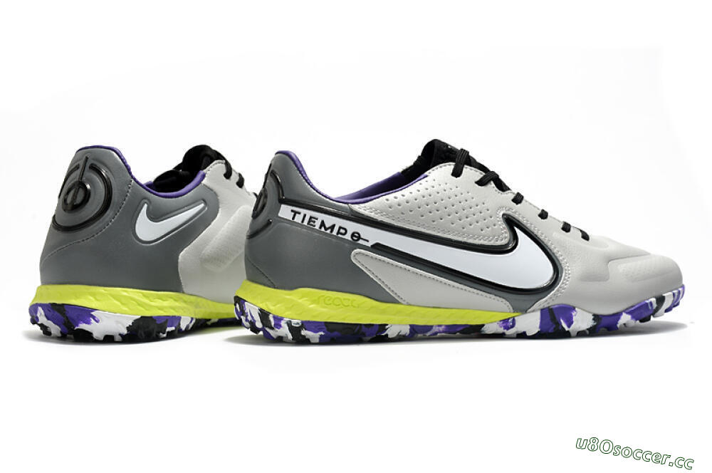 Men's Nike React Tiempo Legend 9 Pro TF Artificial Turf Low-Tops Football Shoes - Grey/White/Black/Yellow 6