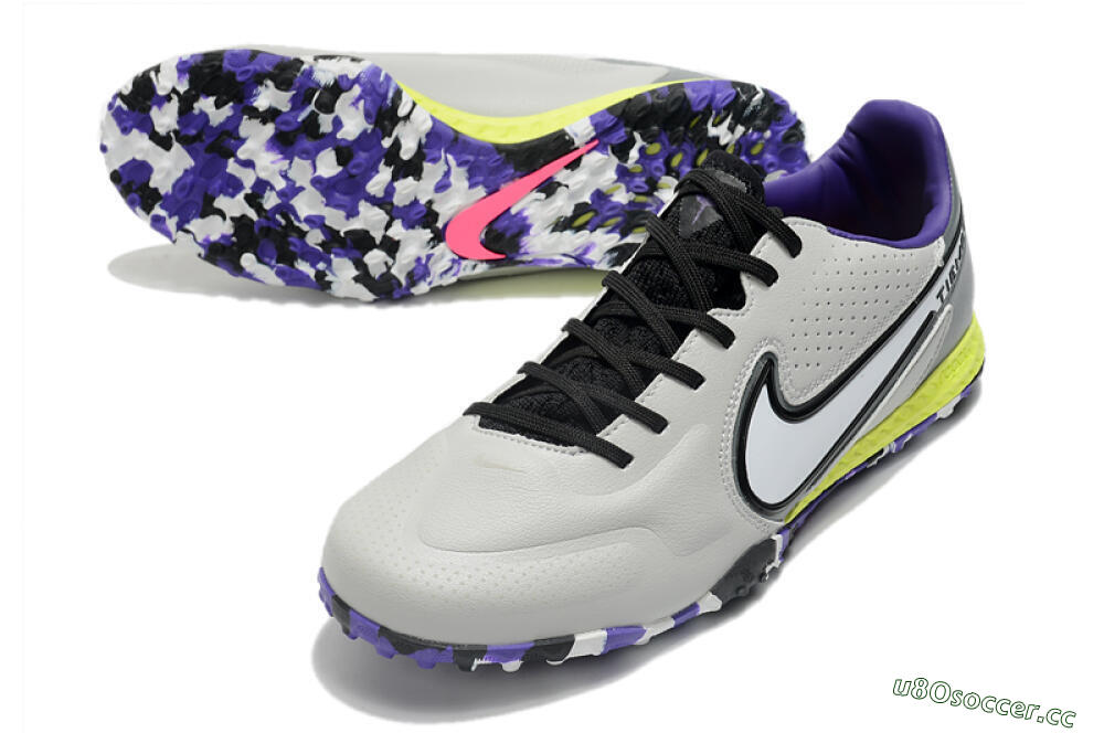 Men's Nike React Tiempo Legend 9 Pro TF Artificial Turf Low-Tops Football Shoes - Grey/White/Black/Yellow 3